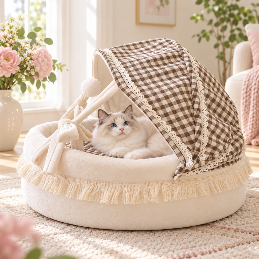 Gingham Canopy Pet Cradle